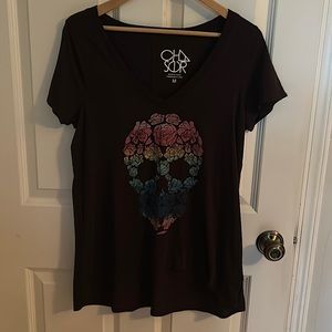 Medium Chaser high low oversized floral skull top